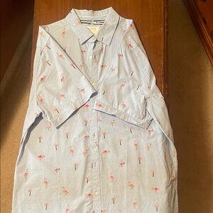 Light Blue Flamingo Print Casual Button Down Shirt